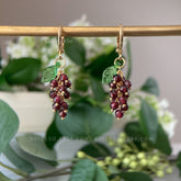 Purple Grape Earrings Drop Huggie Earrings - Handmade Crystal Beads Grape Earrings - Cute Fruit Drop Earrings - unique dangle